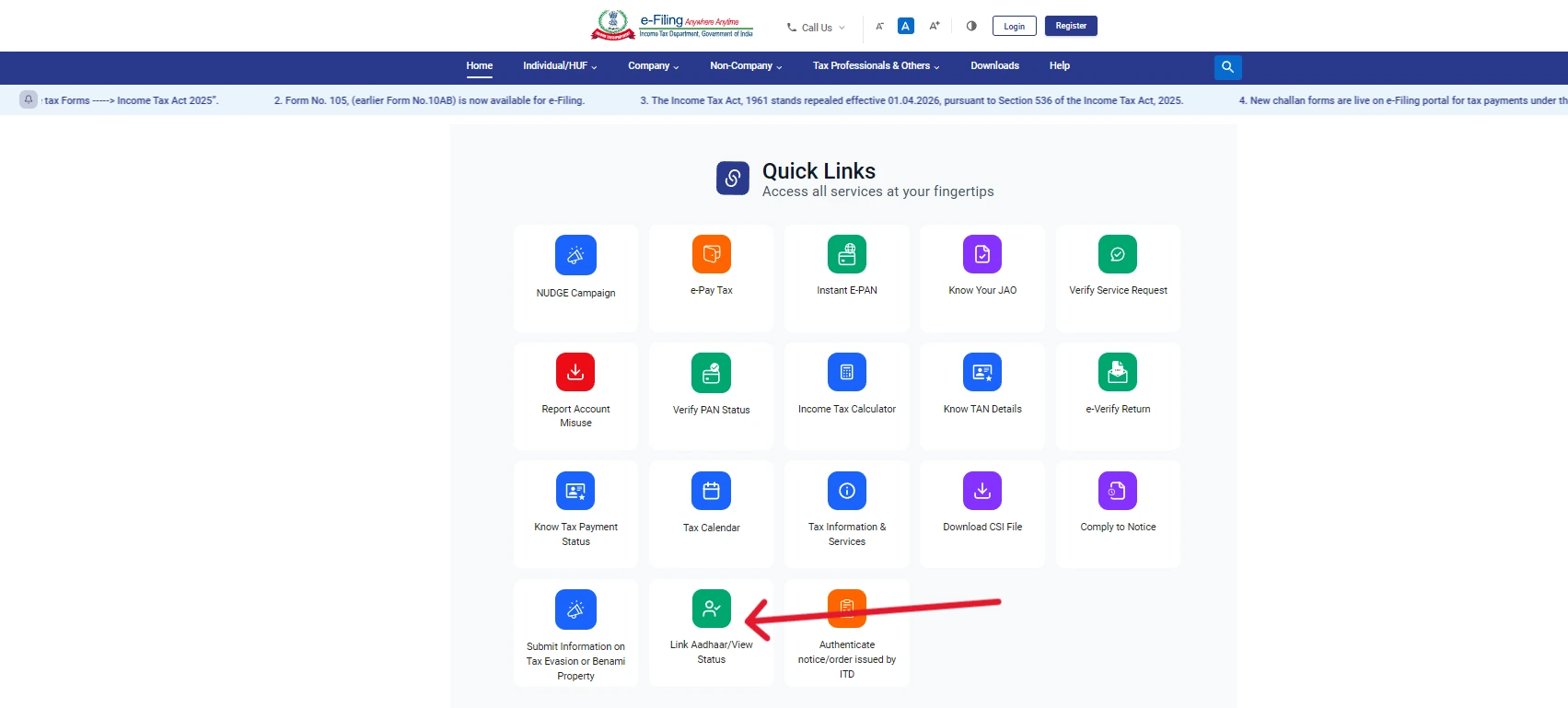 aadhaar and pan card link status
